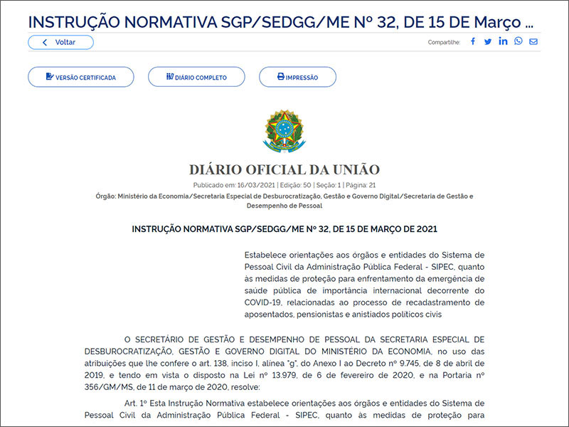 Prova De Vida Fica Suspensa Para Servidores Aposentados E Pensionistas Até 31 De Maio Sinait 